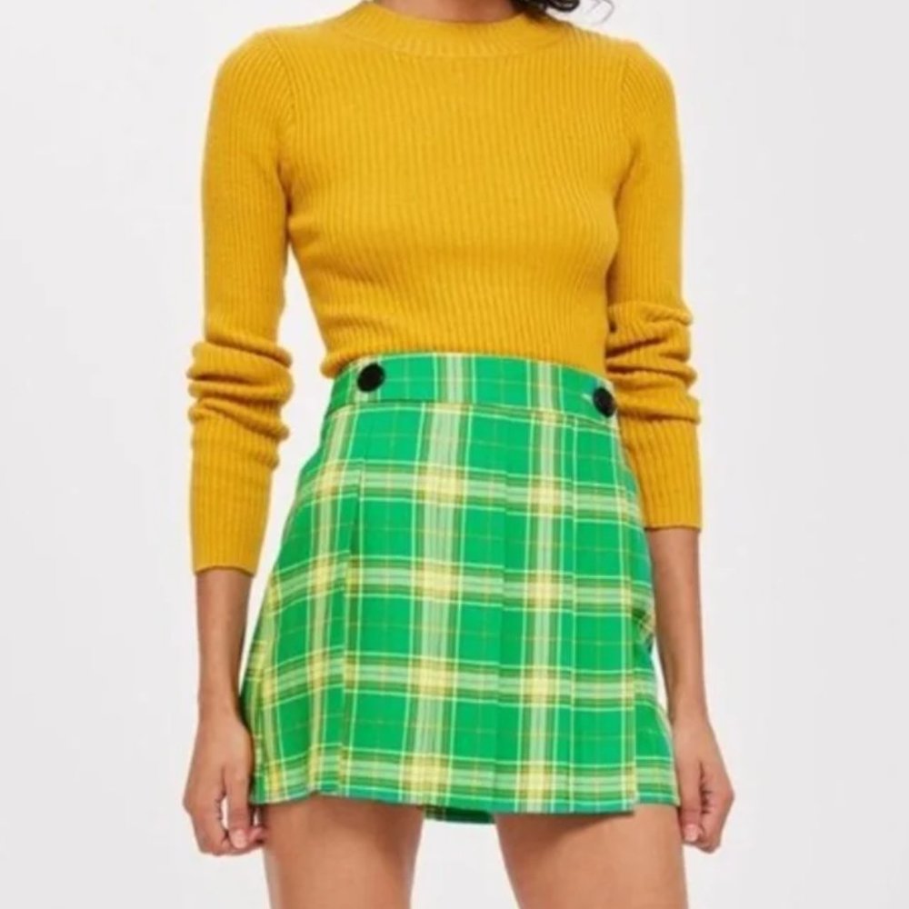 TopShop Green Plaid Kilt Skirt School